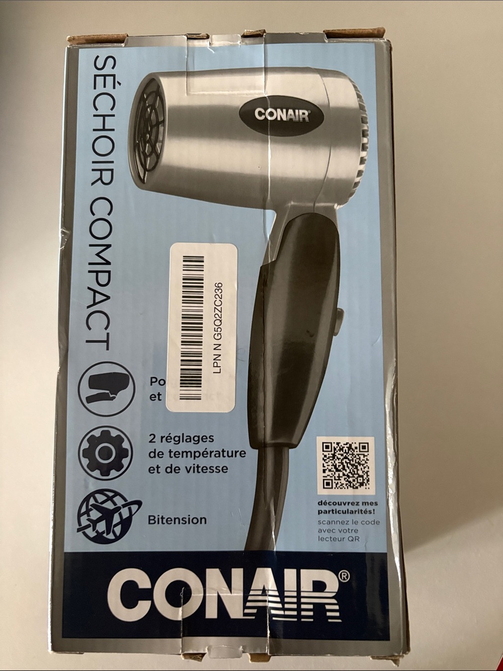 Compact Travel Hair Dryer - Black and Silver